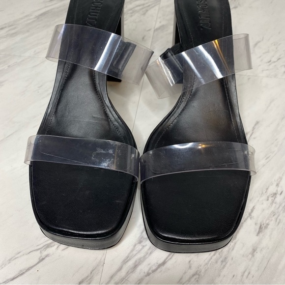 Schutz Ariella Platform Vinyl Black Block Heel Sandal 10 1/2 - Picture 9 of 14